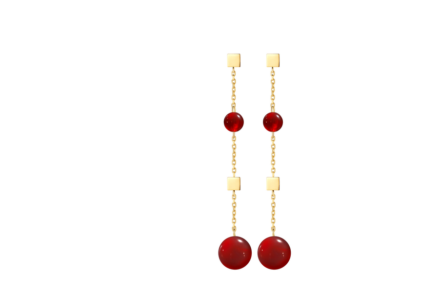 CIRCLE Confetti赤珠纸吹雪系列 18K黄金双颗红玉髓耳环.jpg