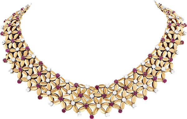 Chantilly项链，1950年 铂金，黄 K 金，玫瑰金，红宝石，钻石 Van Cleef & Arpels Collection.png