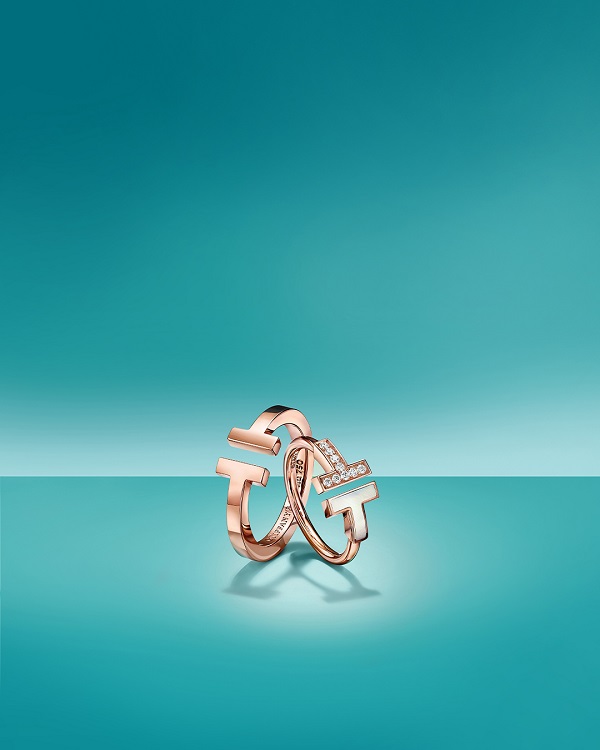 Tiffany & Co. 蒂芙尼T系列18K玫瑰金镶嵌钻石及珍珠母贝线圈戒指；T系列18K玫瑰金方形戒指.jpg
